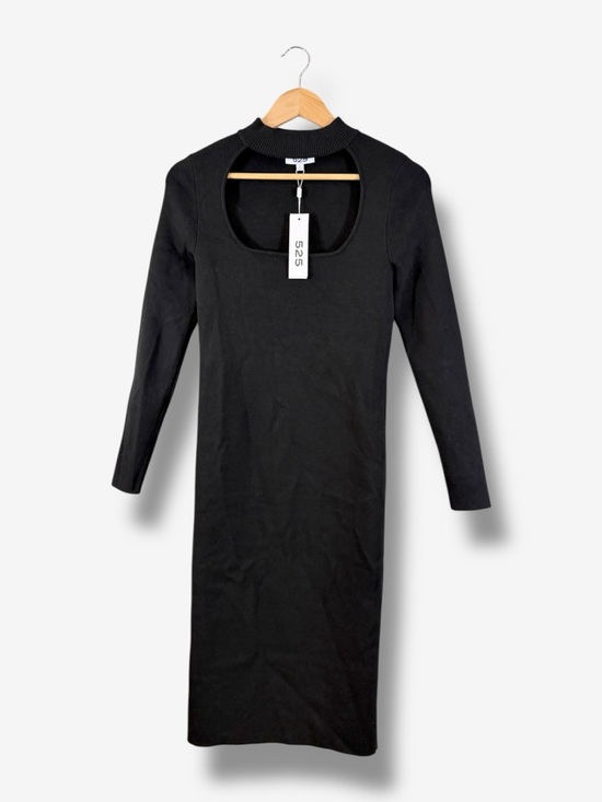 525 America Dresses & Skirts - 525 America Black Cutout Midi Dress Size S Mock Neck Ribbed Knit Minimalist